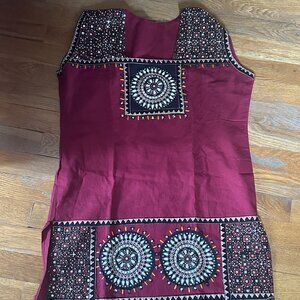 ethnic festival/desi kurti in maroon with heavy seashell and mirror